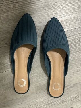 brinley co knit blue mules